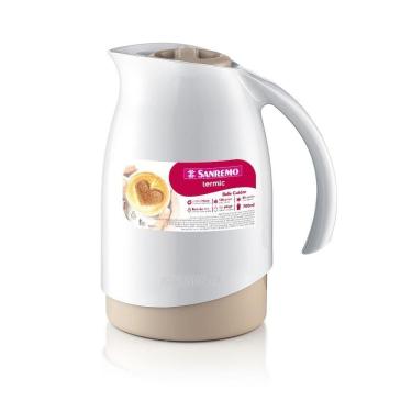 Imagem de Bule Térmico Cuidar Plástico 700ML Branco com Ampola de Vidro e Alça Ergonômica Sanremo