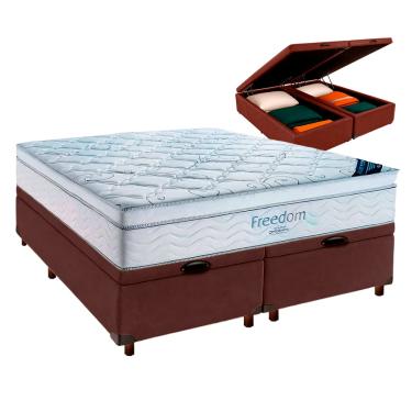 Imagem de Box Bau Blindado Marrom + Colchão Queen Freedom Ortobom