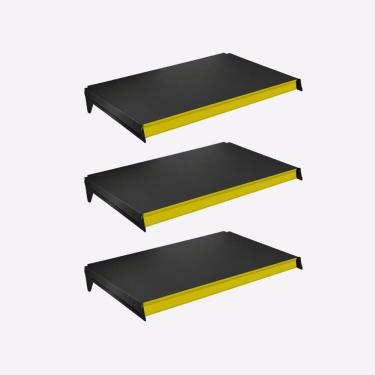 Imagem de Kit 3 Bandejas Prateleiras 40x91 P/gôndola New Plus Preta Porta Etiquetas Amarelo - SA Gôndolas