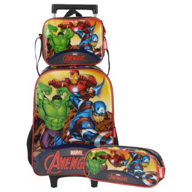 Imagem de Kit Escolar Mochila de Rodignhas Lancheira Estojo Vingadores - Lucxel