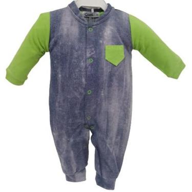 Imagem de Macacão Longo Luxo Bebê Menino Zafielo Estonado Enxoval 555, Jeans, M 