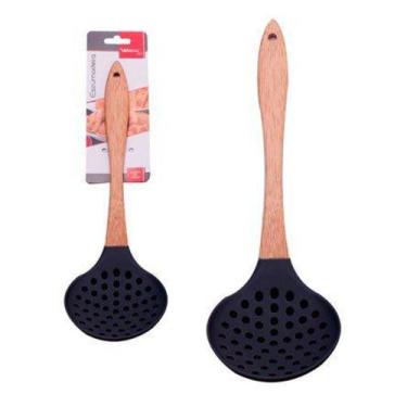 Imagem de Escumadeira Silicone/Madeira preto 32 cm - BCS