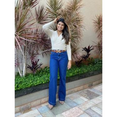 Imagem de Calça jeans feminina wide leg - Luarosa modas , Capuccino, 40