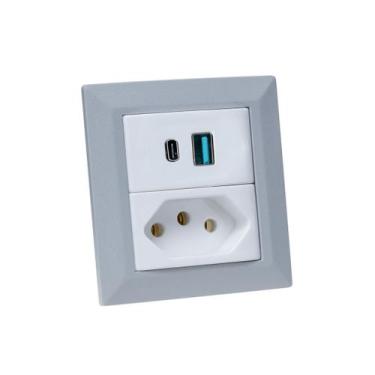 Imagem de Espelho Duplo Chanfrado 1 Tom 20A 2 Usb 9.0A - CONNECT CAIXA TOMADA, C