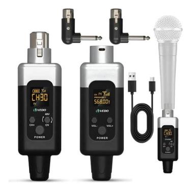 Imagem de Conversor Microfone Sem Fio Uhf Transmissor Receptor 48v Preto prata -