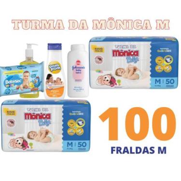 Imagem de Fraldas descartavel turma da monica kit 2 pcts fraldas 1 penço 1 talco