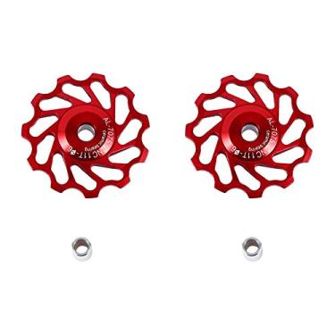 Imagem de ASHATA Polia de desviador de bicicleta rodas 11T roda guia de bicicleta polia cerâmica rolo de liga de alumínio suporte acessório 7/8/9/10 velocidade para bicicleta (vermelho,