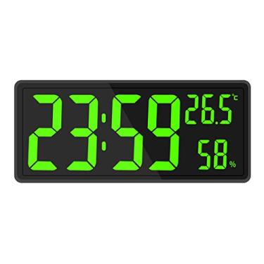 Imagem de Generic Grande Relógio de Parede Digital com Exibição de Temperatura e Umidade, Relógio Eletrônico de Grandes Números para Sala de Aula Ginásio NightStand, verde