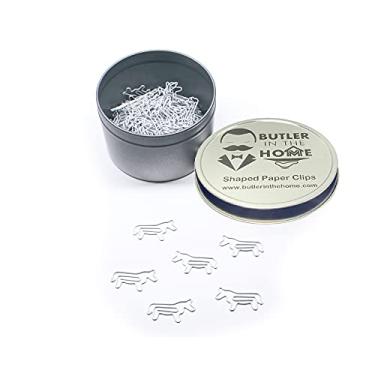 Imagem de Clipes de papel Butler in the Home em forma de cavalo ótimo para colecionadores de clipe de papel ou presente de escritório – vem em lata redonda com tampa e caixa de presente, 100 Count White