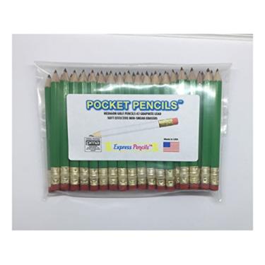 Imagem de Lápis de golfe verde brilhante com borracha – Meia, sala de aula, estanho, curto, mini, pequeno, não tóxico – hexagonal, afiado, 2 lápis, cor – verde brilhante pacote com 36 lápis de bolso