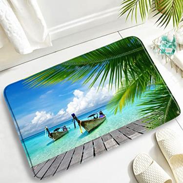 Imagem de Folhas de palmeira Conjuntos de tapetes de banho de praia oceano mar onda paisagem natureza tapetes porta tapetes decoração do banheiro tapete de tampa de vaso sanitário antiderrapante, dd, 2614zy, 75x45cm, 29.5x17.7in