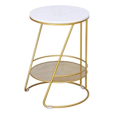 Imagem de Mesa lateral Mesa de canto pequeno apartamento doméstico metal pequena mesa de centro hotel hospedagem apartamento sala de estar sofá estudo armazenamento de camada dupla mesa lateral mesa de chá mesa de centro (cor: branco)