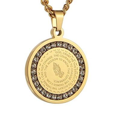 Imagem de HZMAN Colar de oração com versículo bíblico, joia cristã, ouro, aço inoxidável, mãos rezando, medalha, pingente, 22 inches, Aço inoxidável, Zircônia cúbica