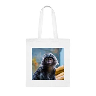 Imagem de Javan Langur Macaco com seu rosto em closeup linda bolsa de retrato, presente divertido, bolsa de ombro, bolsas reutilizáveis, cesta de Natal de aniversário, ideia de presente, Branco
