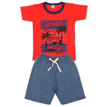 Imagem de Conjunto Camiseta Good Vibes Vermelha E Bermuda - Luky & Buky
