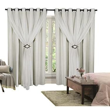 Imagem de Cortina Corta Luz 2,00m X 2,50m 100% Blackout Com Voil Branco Para Sala Ou Quarto Varão Simples