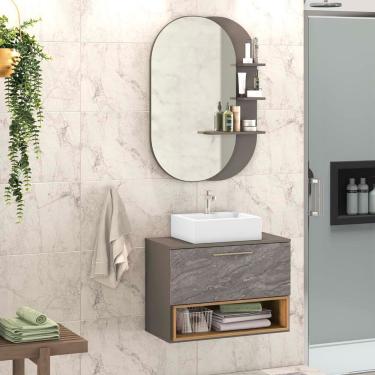 Imagem de Gabinete para Banheiro Vicenza 01 Gaveta com Cuba e Espelheira com Prateleiras Móveis Bosi - Magneto/Cosmopolitan/Nogal