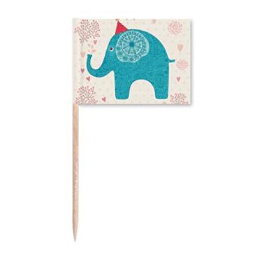 Imagem de Chapéu vermelho elefante bandeira azul colorida palito de dente marcadores decoração de festa