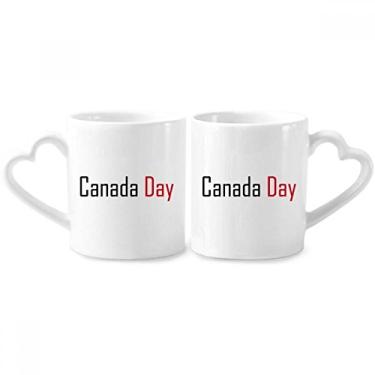 Imagem de Celebrate Canada Day Blessing Conjunto de canecas de porcelana para casais, copo de cerâmica com alça de coração