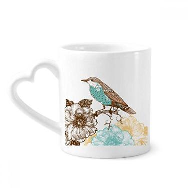 Imagem de Freehand Sketch Flor Pássaro Azul Preto Caneca Café Cerâmica Copo Coração Vidro