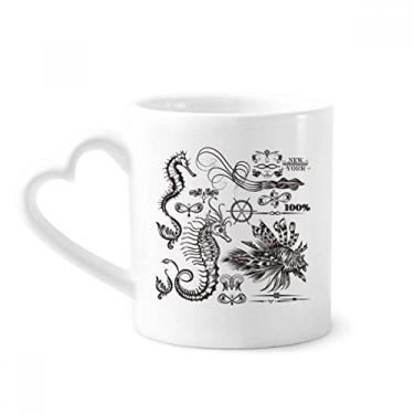 Imagem de Caneca de ilustração de vida marinha hipocampo preto caneca de café cerâmica copo de coração de vidro