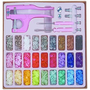 Imagem de Kit Alicate de Pressão 3 em 1 Rosa + 250 Botões de Plástico + Ilhós + Botões de Metal