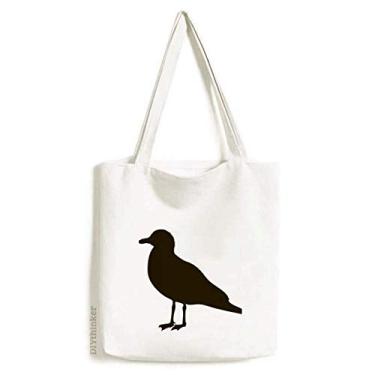 Imagem de Bolsa de lona preta com desenho de gaivota, bolsa de compras casual