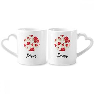 Imagem de Conjunto de canecas de porcelana para casal de plantas de desenho vermelho rosa xícara amante alça de coração