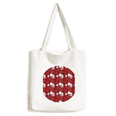 Imagem de Sacola de lona vermelha com estampa branca de Natal, sacola de compras, bolsa casual