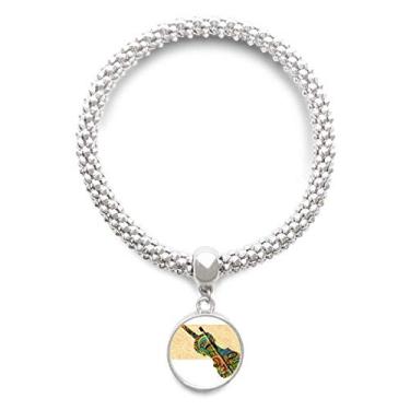 Imagem de DIYthinker Pôster de festival de música de violino, rock, pulseira de prata com pingente de corrente ajustável