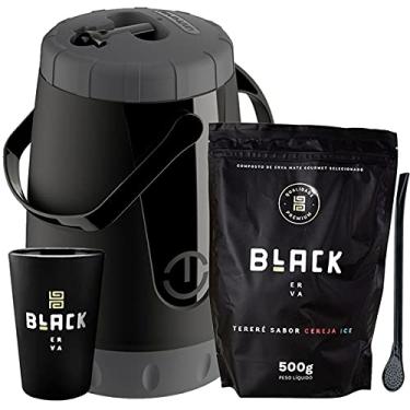 Imagem de Kit Tereré Black Erva Garrafa Lisa Cuia E Erva Cereja Ice