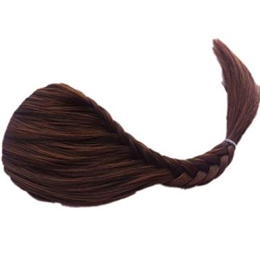 Imagem de Grey990 Peruca de cabelo com design trançado, feita à mão, fibra de alta temperatura, castanho claro, esquerda