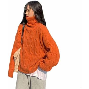 Imagem de Blusas Femininas Com Gola Tartaruga Blusas Femininas Com Decote Polo Manga Longa Gola Alta Pulôver Tricô Estilo Cardigã Suéter,Laranja,Um Tamanho,Hilarious123