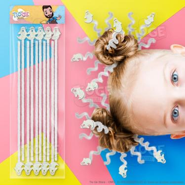 Imagem de Cabelo Maluco Halloween Hastes Flexíveis de Pelúcia Chenille Eva Glitter Fantasma Branco 10 unid