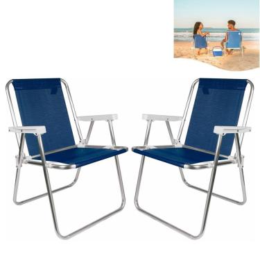 Imagem de Kit 2 Cadeira Alta Sannet Em Alumínio Para Praia Camping Piscina Azul Marinho - Mor
