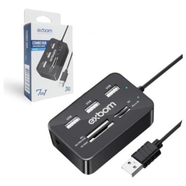 Imagem de HUB 7 em 1 com 3 Portas USB 2.0 Extensor e Leitor de Cartão de Memória MS/MS PRO DUO/SD/MMC/Micro SD / M2 EXBOM UH-R230
