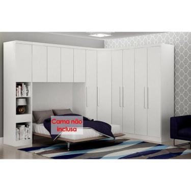 Imagem de Quarto Modulado Rizon 6 Peças (1 Armário Ponte 1 Closet 3 Guarda Roupas 1 Complemento) Qc213 Branco