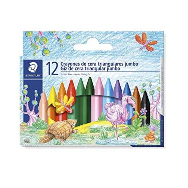 Imagem de STAEDTLER Giz de Cera Triangular Jumbo 12 Cores - 2289 C12 PE - Traço Suave, Cores Vivas, Resistente e Não Mancha – Formato Ergonômico Ideal para Crianças