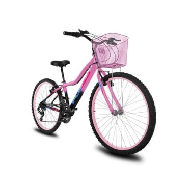 Imagem de Bicicleta Infantil Feminina Aro 24 KOG Alumínio 18V C Cestinha,Preto Degrade Rosa