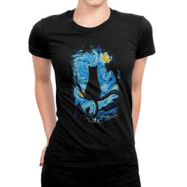 Imagem de Camiseta Feminina Gato Na Noite Estrelada De Van Gogh - Bhardo