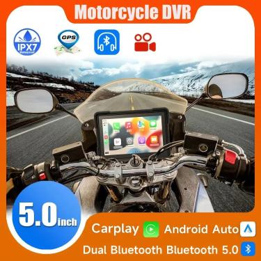 Imagem de Motocicleta Carplay sem fio  navegador GPS  tela IPX7 impermeável  Android Auto Moto Navi  5"