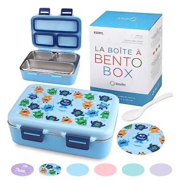 Imagem de Lancheira de aço inoxidável para bebês e meninos, mini bento, 3 seções de porção de metal ecológico tampa à prova de vazamento, almoços pré-escolares, recipiente de lanche à prova de derramamento, 550