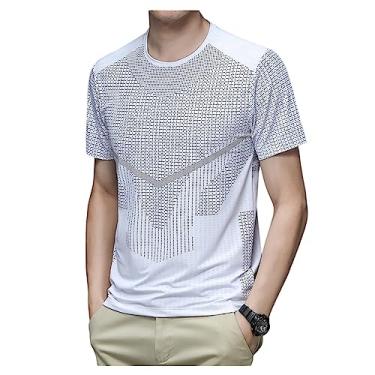 Imagem de Camiseta masculina atlética de manga curta malha respirável camiseta de treino suave de secagem rápida, Branco, 4G