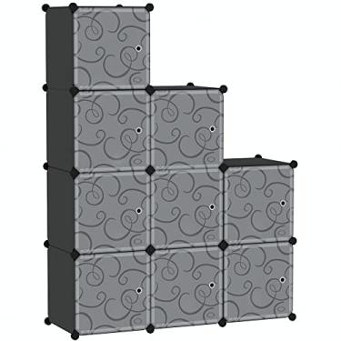 Imagem de C&AHOME Organizador de armazenamento de cubo com portas, prateleiras de 9 cubos, armário de armário, estante modular de plástico faça você mesmo, prateleira de armazenamento ideal para quarto, sala de estar, 91,5 cm C x 32,4 cm L x 36,6 cm A preto USHS3009B-DOOR