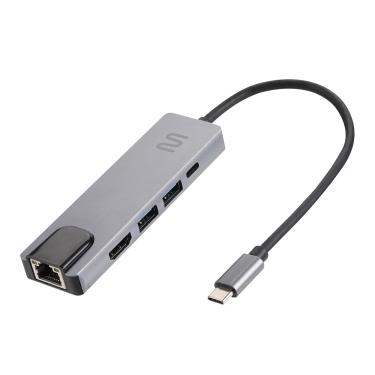 Imagem de Hub USB Tipo C Multi AC447 5 em 1 HDMI 4K RJ45 100Mbps USB 3.0/2.0