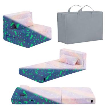 Imagem de Givjoy Colchão dobrável para sofá-cama para crianças com travesseiro, tapete de cochilo dobrável lavável para crianças, futon, sofá, cadeira, cama, com bolsa de armazenamento para meninas e meninos
