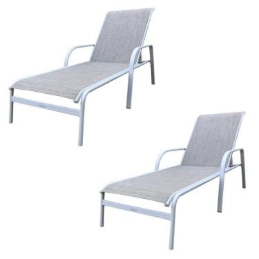Imagem de Conjunto 2 Espreguiçadeiras Reclináveis em Alumínio e Tela Sling Cannes Portinaty Branco/bege