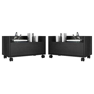 Imagem de Kit c/ 2 Mesas de Cabeceira 60 cm c/Rodízios Multimóveis Preta