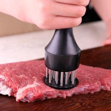 Imagem de Amaciador Batedor De Carne Bife Com Furador Manual Aço Inox - Clink