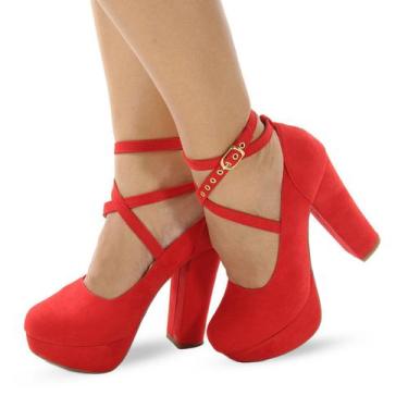 Imagem de Sapato Boneca Re&Ton Meia Pata Salto Alto Grosso MP8, Vermelho, 37